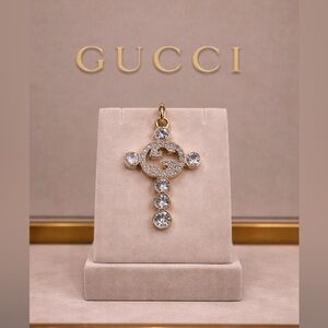 Gucci stamped Gold Pendant/ charm/ zipper pull  with Crystals